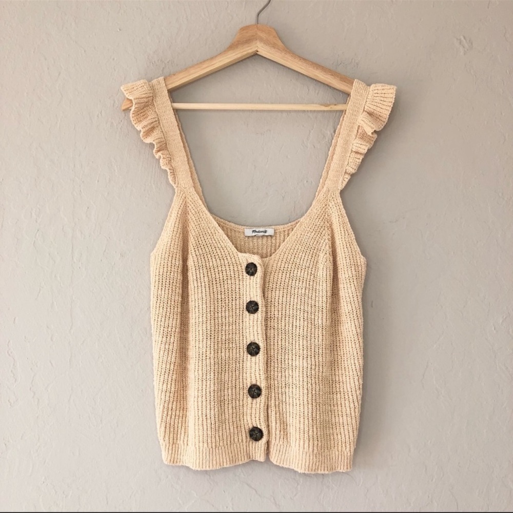 Madewell Ruffle Strap Button-Front Knit Sweater T… - image 4